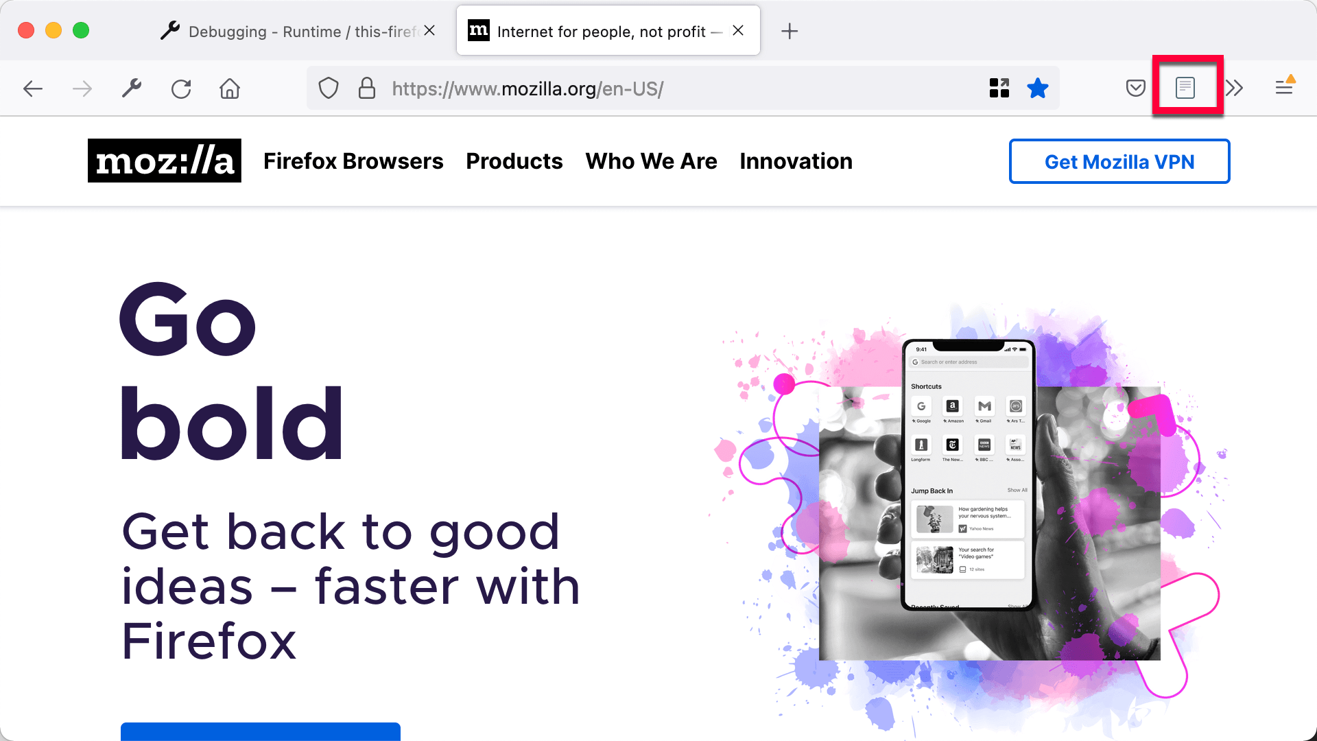 Der durch die Erweiterung hinzugefügte Symbolleisten-Button