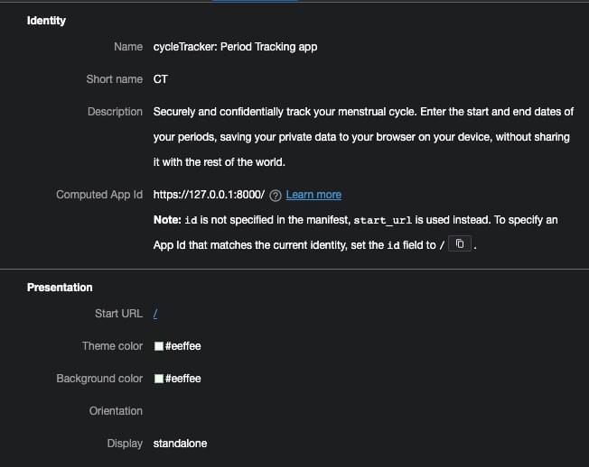 The identity and presentation manifest members along with values, if present.